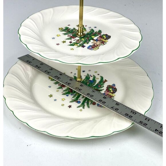 Vintage Nikko Two Tier Happy Holidays Christmas Serving Tray Made in Japan BB156 - Picture 13 of 13